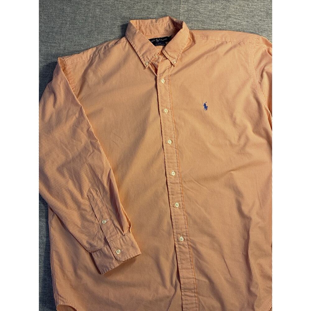 Polo Ralph Lauren BLAKE Men's XL Orange/White gingham Long Sleeve Button Down